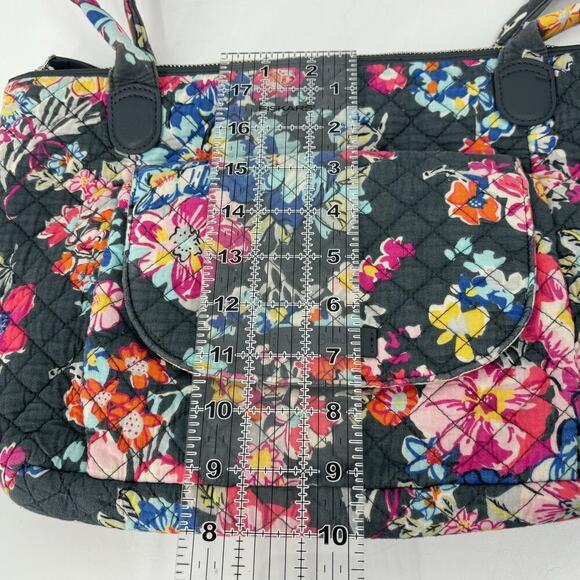 Vera Bradley Quilted Shoulder Tote Handbag Zip Top Gray Pretty Posies Pattern - Picture 12 of 14